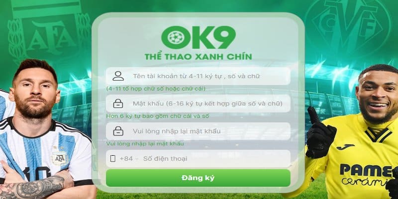 Thao tác đăng ký OK9 khi tải về máy